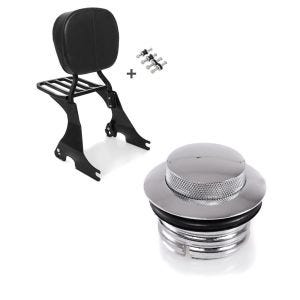 Set: Sissybar für Harley Davidson Sportster Forty-Eight 48 10-20 Craftride inkl. Gepäckträger und Docking Kit schwarz + Tankdeckel Pop-Up für Harley-Davidson Sportster Forty-Eight 48 10-20 chrom Craftride_1