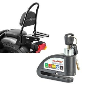 Set: Sissybar für Honda Rebel 500 17-21 Craftride Fast Rider-M inkl. Gepäckträger schwarz + Bremsscheibenschloss Alarm für Honda Rebel 500 Tourtecs 110dB schwarz_1