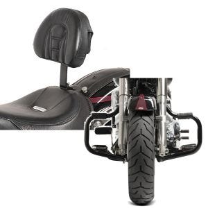 Set: Fahrer Rückenlehne Tech für Harley Fat Boy 07-17 Craftride + Sturzbügel für Harley Davidson Fat Boy 2000-2017 Craftride Mustache schwarz_1