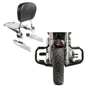 Set: Sissybar Harley Heritage Softail Classic 00-17 Craftride Fast Driver-M Flex inkl. Gepäckträger chrom + Sturzbügel für Harley Davidson Heritage Softail Classic 00-17 Craftride Mustache schwarz_1