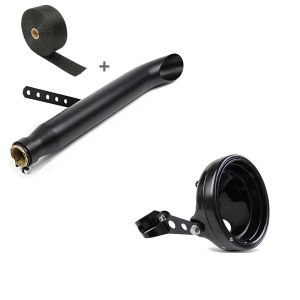 Set: Set SA1 Auspuff Turn Out und Hitzeschutzband für Suzuki LS 650 Savage Craftride + LED Scheinwerfer-Gehäuse MG 7" für Suzuki LS 650 Savage / SV 1000 / 650 schwarz Craftride_1
