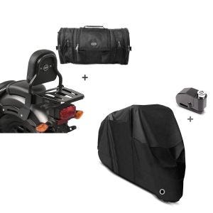 Set: Sissybar XS3 + Hecktasche RB1 für Honda Rebel 500 17-21 mit Gepäckträger Craftride + Abdeckplane + Alarm Bremsscheibenschloss für Honda Rebel 500 Tourtecs_1