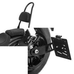 Set: Sissybar Yamaha XV 950 / R 14-20 Craftride Rider-L schwarz + Seitlicher Kennzeichenhalter für Yamaha XV 950 / R 14-20 Craftride schwarz_1