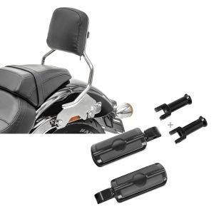 Set: Sissybar für Harley Davidson Sport Glide 18-21 Abnehmbar R1 chrom Craftride + Sozius Fussrasten mit Halter für Harley Softail 18-21 Craftride SF6 schwarz_1