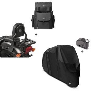Set: Sissybar XS3 + Hecktasche für Honda Rebel 500 17-21 mit Gepäckträger Craftride + Abdeckplane + Alarm Bremsscheibenschloss für Honda Rebel 500 Tourtecs_1