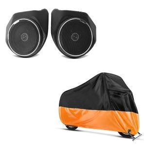 Set: Lautsprecher Kit für Harley-Davidson Electra Glide Ultra Limited 14-21 Craftride + Abdeckplane Harley Electra Glide Ultra Classic / Limited Craftride XXXXL in schwarz-orange_1