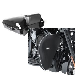 Set: Topcase für Harley Road Glide Special 15-21 Craftride Razor GB2 schwarz + Sturzbügel Spritzschutz für Harley Road Glide Special 15-21 Beinwärmer Craftride_1