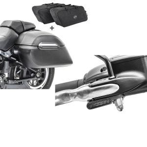 Set: Set Seitenkoffer + Innentaschen für Harley Fat Boy/ 114 Craftride K3 + LED Lenkerblinker für Harley Davidson Breakout / Fat Boy / 114 Lumitecs Blinker M2 getönt_1