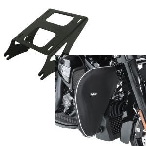 Set: Topcase Träger Doppelsitzbank für Harley Davidson Street Glide 14-21 schwarz Craftride + Sturzbügel Spritzschutz für Harley Street Glide 06-21 Beinwärmer Craftride_1