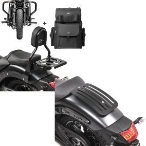 Set: Sissybar Set für Kawasaki Vulcan S 15-21 mit Sturzbügel und Sissybartasche Craftride RH13-1 + Gepäckträger für Kawasaki Vulcan S / Café 15-21 Solo Rack L1 Gepäckbrücke Craftride_1