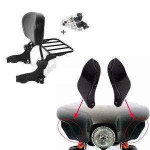 Set: Sissy Bar + Gepäckträger + Docking-Kit für Harley-Davidson Electra Glide Classic 97-05 schwarz Craftride + Seitlicher Windabweiser für Harley-Davidson Touring 96-13 schwarz Craftride_1