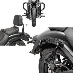 Set: Sissybar Set für Kawasaki Vulcan S / Café 15-21 mit Sturzbügel Craftride  RH11-5 + Satteltaschenhalter für Kawasaki Vulcan S / Café 15-20 rechts Satteltaschen Abstandshalter Craftride_1