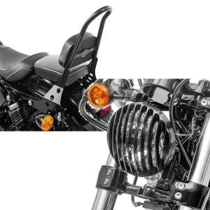 Set: Sissybar Harley Sportster Forty-Eight 48 10-20 Craftride Fast Rider-M schwarz + Scheinwerfer Grill Harley Sportster Forty-Eight 48 10-20 schwarz von Craftride_1