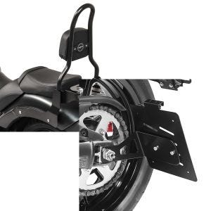 Set: Sissy Bar M3 für Kawasaki Vulcan S / Café 15-20 mit Gepäckträger schwarz Craftride + Kennzeichenhalter seitlich M für Kawasaki Vulcan S / Café 15-21 schwarz Craftride_1