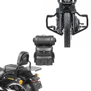 Set: Sissybar + Hecktasche LX für Harley Softail Low Rider / S 18-21 abnehmbar mit Gepäckträger Craftride CSS + Sturzbügel Mustache für Harley Davidson Softail 18-21 Schutzbügel 32mm schwarz Craftride_1