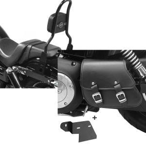 Set: Sissy Bar CSM Fix für Harley Dyna Fat Bob 10-17 schwarz Craftride + Schwingentasche + Halter für Harley Dyna Fat Bob 08-17 Craftride_1