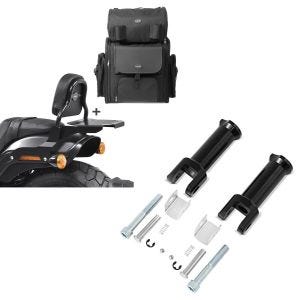 Set: Sissy Bar CSS Fix + Hecktasche XL für Harley Fat Bob / 114 18-21 mit Gepäckträger schwarz Craftride + Sozius Fussrasten-Halter für Harley Davidson Softail 18-21 Craftride schwarz_1