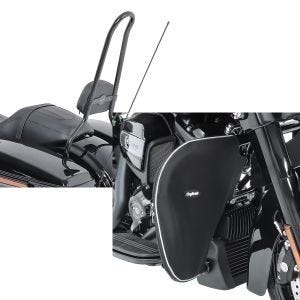 Set: Sissybar für Harley Davidson Road Glide Special 15-21 Craftride SP schwarz + Sturzbügel Spritzschutz für Harley Road Glide Special 15-21 Beinwärmer Craftride_1