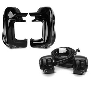 Set: Beinschild für Harley Davidson Road King 94-13 Craftride belüftet schwarz + Lenkerschalter für Harley Davidson Road King 96-13 Lenkerarmatur schwarz Craftride_1