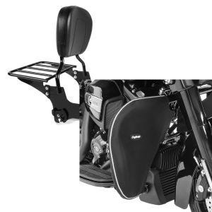 Set: Sissybar Harley Street Glide 06-08 Craftride Fast Driver-M inkl. Gepäckträger schwarz + Sturzbügel Spritzschutz für Harley Street Glide 06-21 Beinwärmer Craftride_1