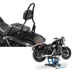 Set: Sissy Bar CSM Fix für Harley Dyna Fat Bob 10-17 schwarz Craftride + Hebebühne Harley Davidson Dyna Fat Bob Motorradheber ConStands Mid-Lift L in blau_1