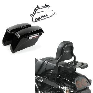Set: Seitenkoffer Set für Harley Dyna Fat Bob 08-17 DY1 Craftride + Sissy Bar CSS Fix für Harley Dyna Fat Bob 10-17 mit Gepäckträger schwarz Craftride_1