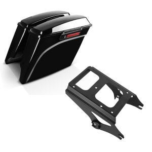 Set: Seitenkoffer Stretched Harley Road Glide Custom (FLTRX) 10-13 schwarz mit Verschluss Craftride + Gepäckträger TP Abnehmbar für Harley Davidson Touring 09-13 schwarz Craftride_1
