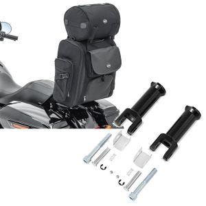Set: Sissybar Tasche für Harley Softail Fat Bob / 114 Hecktasche Craftride SXL mit Gepäckrolle + Sozius Fussrasten-Halter für Harley Davidson Softail 18-21 Craftride schwarz_1