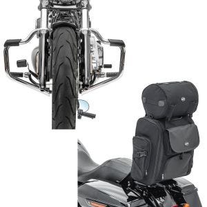 Set: Sturzbügel Mustache für Harley Davidson Softail 18-21 Schutzbügel 32mm chrome Craftride + Sissybar Tasche für Harley Softail Fat Bob / 114 Hecktasche Craftride SXL mit Gepäckrolle_1