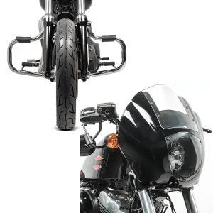 Set: Sturzbügel für Harley Davidson Dyna Super Glide Custom 06-15 Craftride Mustache chrom + Lampenmaske für Harley Dyna Super Glide / Custom Lichtmaske Craftride Q1 klar_1