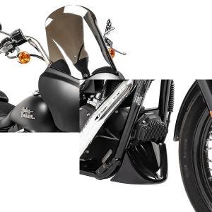 Set: Frontverkleidung passend für Harley Davidson Dyna Low Rider / Street Bob Craftride MG5 mit Scheibe schwarz-matt rauchgrau + Bugspoiler passend für Harley Davidson Dyna Low Rider S 16-17 Craftride