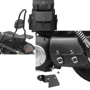 Set: Sissy Bar CSL Fix + Hecktasche XL für Harley Dyna Fat Bob 10-17 mit Gepäckträger schwarz Craftride + Schwingentasche + Halter für Harley Dyna Fat Bob 08-17 Craftride_1