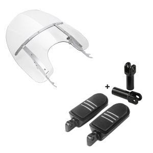 Set: Windschild Abnehmbar für Harley Softail Slim 12-17 Craftride + Sozius Fussrasten Set für Harley Davidson Softail Slim 12-17 mit Fussrastenhalter Craftride S-C1_1