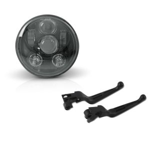 Set: Hauptscheinwerfer LED 5,75 Zoll für Harley Dyna Street Bob 06-17 schwarz von Craftride + Bremshebel und Kupplungshebel-Set Stripe für Harley Davidson Dyna Street Bob 06-17 schwarz Craftride_1
