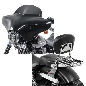 Set: Batwing Verkleidung BD8 für Harley Davidson Dyna Switchback / Wide Glide Craftride + Sissybar Harley Dyna Wide Glide 06-17 Craftride Fast Driver-M Flex inkl. Gepäckträger chrom_1