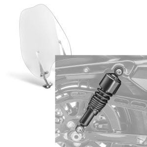 Set: Windschild Abnehmbar für Harley-Davidson Sportster 883 Iron 09-20 Craftride + Stoßdämpfer 10,5 Zoll Harley Sportster 883 Iron 09-20 Federbeine von Craftride schwarz_1