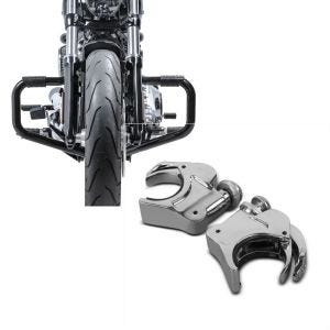 Set: Motorrad Sturzbügel Craftride Mustache II für Harley Davidson Softail 18-21 in schwarz + Windschild Klammern 49mm für Harley-Davidson Softail Street Bob 18-21 Windschutzscheiben chrom Craftride_1
