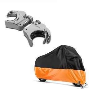 Set: Windschild Klammern 49mm für Harley-Davidson Softail Street Bob 18-21 Windschutzscheiben chrom Craftride + Abdeckplane Harley Softail Street Bob / Fat Bob / 114 Craftride XXL in schwarz-orange_1