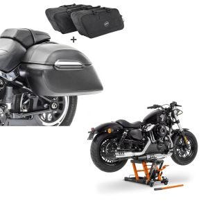 Set: Set Seitenkoffer + Innentaschen für Harley Breakout/ 114 Craftride K3 + Hebebühne Harley-Davidson Breakout / 114 ConStands Mid-Lift L in orange_1