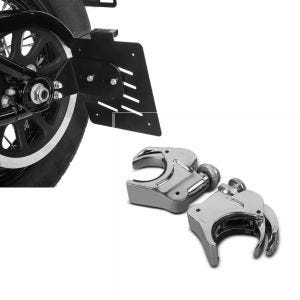 Set: Seitlicher Kennzeichenhalter für Harley Davidson Softail 18-21 Craftride schwarz + Windschild Klammern 49mm für Harley-Davidson Softail Street Bob 18-21 Windschutzscheiben chrom Craftride_1