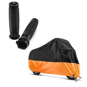 Set: Lenkergriffe für Harley Sportster Forty-Eight 48 / Special Craftride HC1 + Abdeckplane Harley Sportster Forty-Eight 48 / Special Craftride XL in schwarz-orange_1