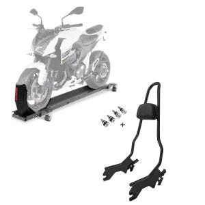 Set: Rangierschiene Harley Softail Low Rider / S ConStands Smart-Mover mit Wippe grau + Sissybar für Harley Softail Low Rider / S 18-21 Craftride XL mit Docking Kit schwarz_1