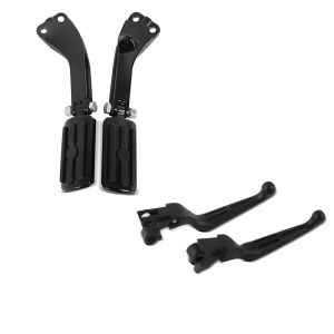 Set: Sozius Fussrasten Set mit Halter für Harley Dyna Street Bob 06-17 BL1 schwarz Craftride + Bremshebel und Kupplungshebel-Set Stripe für Harley Davidson Dyna Street Bob 06-17 schwarz Craftride_1