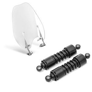 Set: Windschild Abnehmbar für Harley-Davidson Sportster 883 Iron 09-20 Craftride + Stoßdämpfer 11 Zoll Harley Sportster 883 Iron Federbeine von Craftride schwarz_1