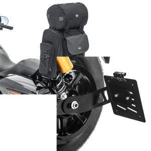 Set: Sissybar Tasche für Yamaha XV 950 / R / Racer Hecktasche Craftride SXL mit Gepäckrolle + Seitlicher Kennzeichenhalter für Yamaha XV 950 / R 14-20 Craftride schwarz_1