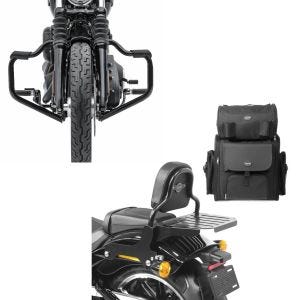Set: Sissybar + Hecktasche für Harley Softail Low Rider / S 18-21 abnehmbar mit Gepäckträger Craftride CSS + Sturzbügel Mustache für Harley Davidson Softail 18-21 Schutzbügel 32mm schwarz Craftride_1