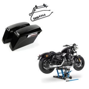 Set: Seitenkoffer Set für Harley Dyna Fat Bob 08-17 DY1 Craftride + Hebebühne Harley Davidson Dyna Fat Bob Motorradheber ConStands Mid-Lift L in blau_1