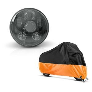 Set: Hauptscheinwerfer LED 5,75 Zoll für Harley Sportster 1200 Iron 18-20 schwarz von Craftride + Abdeckplane Harley Sportster 1200 Custom / Nightster / Iron Craftride XL in schwarz-orange_1