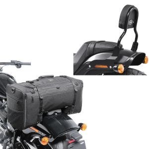 Set: Sissy Bar CL Fix für Harley Fat Bob / 114 18-21 schwarz Craftride + Hecktasche für Harley Softail Fat Bob / 114 SQ1 Craftride 52l schwarz_1