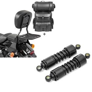 Set: Sissybar SB1 + Hecktasche LX für Harley Sportster 883 Iron 09-20 abnehmbar mit Gepäckträger Craftride schwarz + Stoßdämpfer 11 Zoll Harley Sportster 883 Iron Federbeine von Craftride schwarz_1
